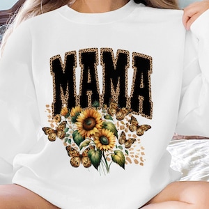 Sunflowers Leopard Mama PNG, Floral Sublimation Design, Leopard Print Flower Mama Digital Download, Mama shirt, Mother&#39;s day PNG