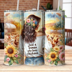Just A Girl Who Loves Chickens Tumbler Wrap, 20oz Skinny Sublimation Tumbler Design, Farm Sunflower Chicken Lover Tumbler Wrap Design
