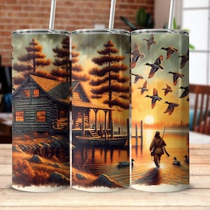 Girl Duck Hunting Tumbler Wrap, Hunter Scene Sublimation PNG Digital Download, Duck Hunting 20oz Skinny Straight Tumbler Design