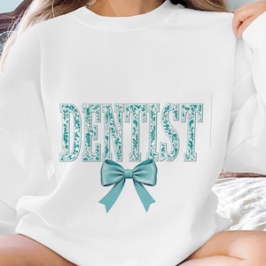 Diseño universitario de dentista con flores verde azulado: Clip Art de lazo coqueto (archivo PNG)