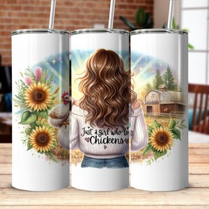 Just A Girl Who Loves Chickens Tumbler Wrap, 20oz Skinny Sublimation Tumbler Design, Farm Sunflower Chicken Lover Tumbler Wrap Design