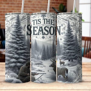 Hunting Tumbler Wrap, Hunter Scene Sublimation PNG Digital Download, Hunting 20oz Skinny Straight Tumbler Design, winter hunting png