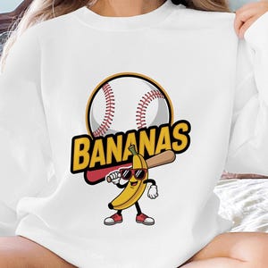 Let&#39;s Go Bananas Baseball PNG Sports Team Mascot Funny Banana Playing Baseball Sublimation Digital Download Printable Shirt Apparel