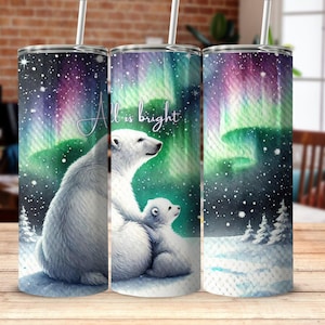 Polar Bear Northern Lights Tumbler Wrap: Winter PNG File (20 oz)