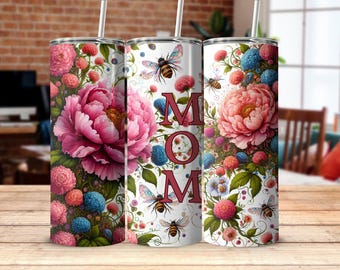 Mom Floral Tumbler Sublimation Design: Watercolor Butterfly PNG (Digital Download)