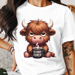 Grumpy Highland Cow Png, Cranky Coffee Lover Png, Fluffy Cow Grumpy Humor Graphic Sublimation Design, Cow Lover Png