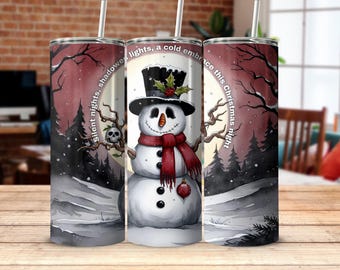 Gotisk snögubbe-tumblerwrap: Mörk julkollage (Digital PNG)