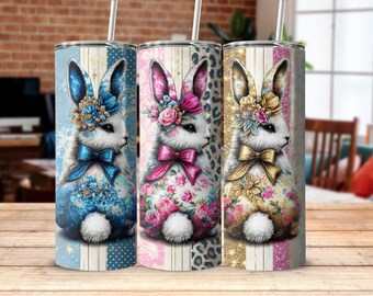 Coquette Easter Bunny Tumbler Wrap: 20oz Skinny Tumbler PNG (Digital Download)