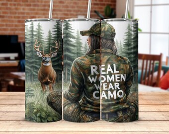 Deer Hunting Tumbler Wrap: Girl Hunter Camo, Wildlife Design (PNG)