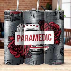 Paramedic 20 oz skinny tumbler png sublimation design download, Paramedic tumbler wrap png, Medical Occupation 20 oz tumbler design
