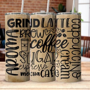 Coffee Tumbler Wrap, Coffee Lover 20oz Tumbler Sublimation design, coffee 20oz skinny PNG digital download, Coffee Lover PNG, sublimation