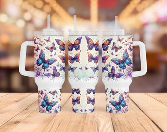 Floral Butterfly Tumbler Wrap: 40oz Sublimation Design (PNG Digital Download)