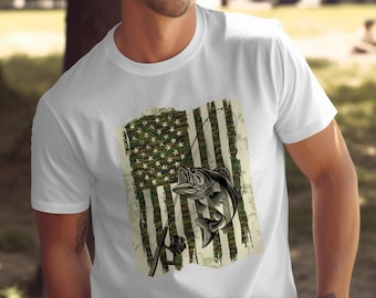 Fishing American Flag PNG: Distressed Outdoor Design (Digital Download)