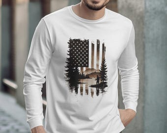 Distressed American Flag Fishing Design: Patriotic PNG (Digital Download)