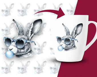 Retro Bunny PNG: Easter Rabbit with Glasses, Bubblegum (Digital Download)