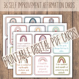 36 Printable Affirmation Cards: Digital Download PDF,  Mindfulness and Positive Quotes, Manifest cards, boho style design cards, abundance