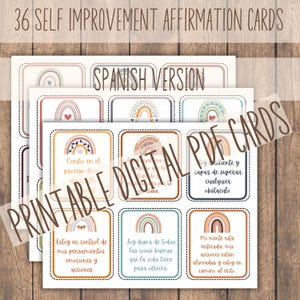 SPANISH 36 Printable Affirmation Cards: Digital Download PDF,  Mindfulness and Positive Quotes, Manifest cards, boho style design cards
