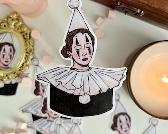 Sad Clown Girl | Matte Vinyl Sticker | Circus Carnival Core Art Gift
