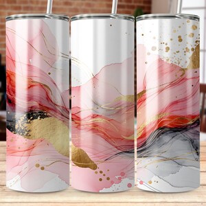 Abstract Tumbler Wrap PNG, Alcohol Ink Design, Gold Accents, Sublimation Design, Skinny Tumbler, Digital Download, Tumbler Design