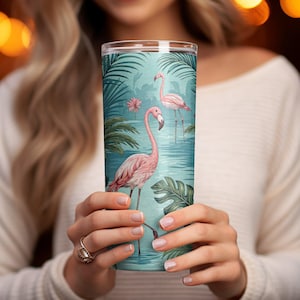 Pink Flamingo Tumbler Wrap: Tropisch 20oz PNG Datei (Digitaler Download)