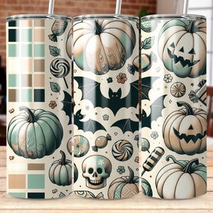 Pastel Halloween Tumbler Wrap: Pumpkin, Bat & Skull Design (PNG)