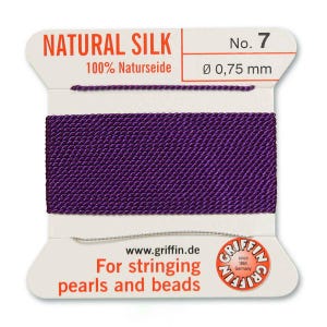 AMETHYST Griffin Silk Thread String Bead Cord make Silk Tassels, Pearl Knotting Cord, Macrame Knotting Cord Carded Silk 2 Meters with Needle