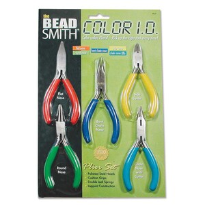 Plier Set Color ID 5 Piece Set Economy (Pro Quality) Side Cutter, Round Nose, Chain, Bent Chain Nose, Flat Nose. Gift Basket Supplies