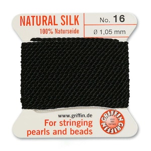 BLACK Griffin Silk Bead Thread String Cord make Silk Tassels, Pearl Knotting Cord, Macrame Knotting Cord. Carded Silk 2 Meters with Needle