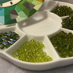 Curated Swarovski Crystals in Olive | Light Olive| AB Olive Swarovski 5301 5601 Bicones, Cubes Exclusive Mono-Chrome Designer Bead Lot