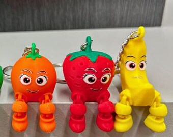 3D-Printed Fruit Keychain Set (5 pcs): Pack Of Articulated, Flexible Sensory Toys—Adorable Backpack Charms and a Unique Sensory Gift.
