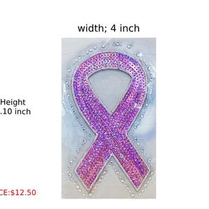 May include: Pink sparkly ribbon iron-on patch, 7.10 inches tall and 4 inches wide.