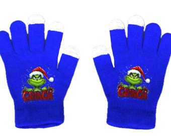 Gloves - Christmas Gloves - Grinch Gloves - Custom Gloves - Blue - Grey - Black