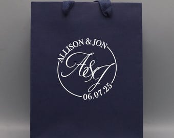 Navy Blue Wedding Bags, Custom Monogram Gift Bags, Afterparty Hotel Wedding bags