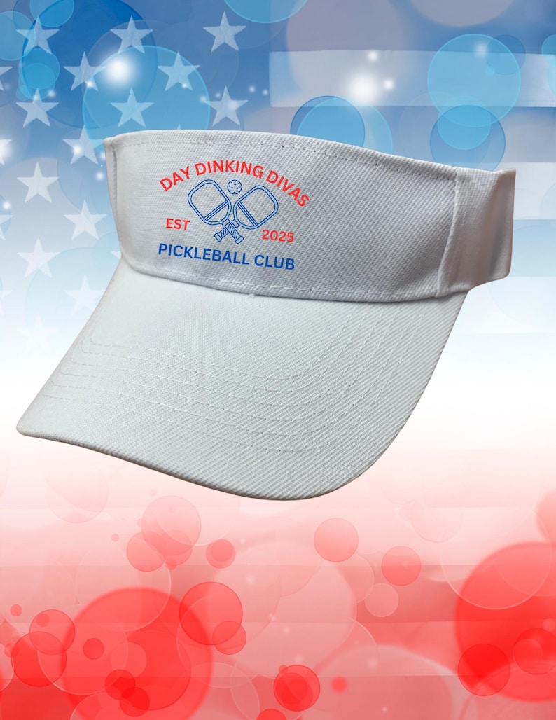 Custom Pickleball Visor – Personalized Tennis Visor for Teams, Bachelorette Parties, Outdoor Sports, Matching Group Visors White w/ Red & Blue