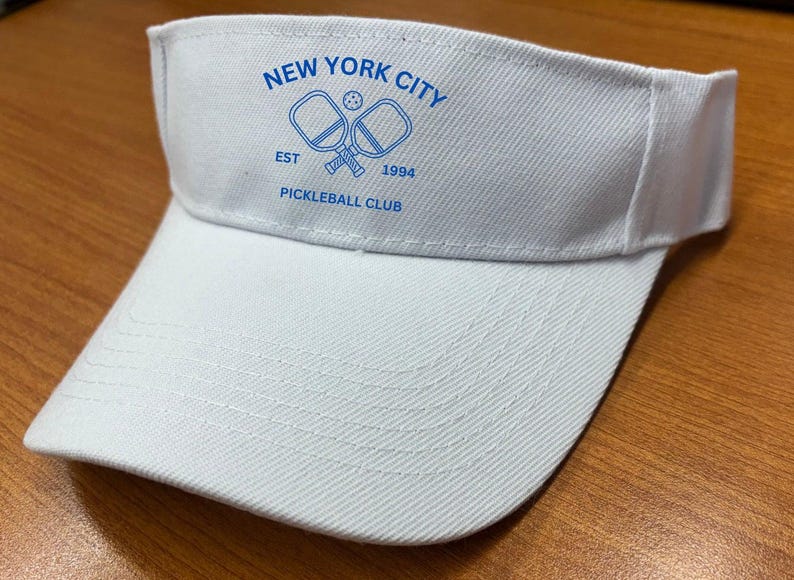Custom Pickleball Visor – Personalized Tennis Visor for Teams, Bachelorette Parties, Outdoor Sports, Matching Group Visors White w/ Blue