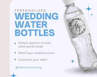 Custom Wedding Water Bottle Favor Labels, Hotel Wedding Bag Accessories