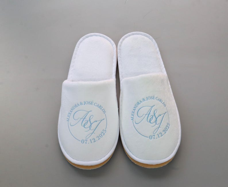 Personalized Wedding Slippers for Bride and Bridesmaids — Custom Print Slippers with Names, Date & Monogram — Durable Digitally Printed image 6