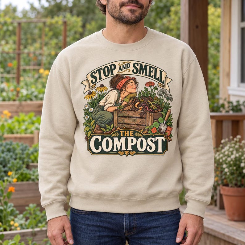 Compost Lovers Sweatshirt - Stop and Smell the Compost, Vintage Garden Art Crewneck image 14