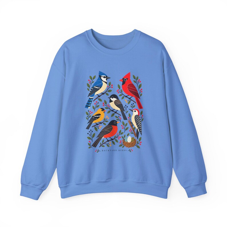 Backyard Birds Sweatshirt with Colorful Nature Art, Unisex Crewneck for Birdwatchers image 10