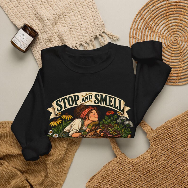 Compost Lovers Sweatshirt - Stop and Smell the Compost, Vintage Garden Art Crewneck image 4