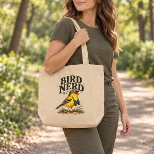 Birdwatching Tote Bag - Bird Nerd, Yellow Finch Organic Cotton Canvas Bag, Birder Gift image 6