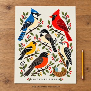 Backyard Bird Wall Art — Backyard Birds Illustrated Poster, Colorful Nature Print for a Reading Nook image 4