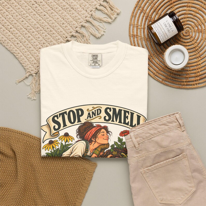 Funny Gardening T-Shirt - Stop and Smell the Compost, Comfort Colors Botanical Graphic image 4