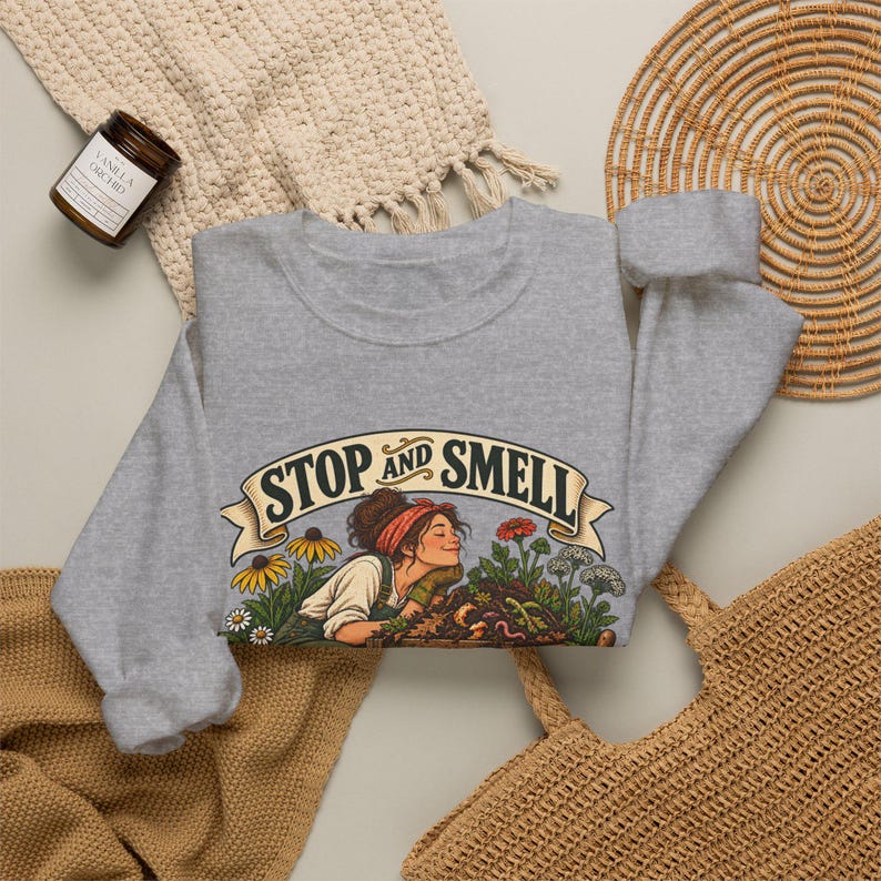 Compost Lovers Sweatshirt - Stop and Smell the Compost, Vintage Garden Art Crewneck image 6