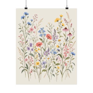 Wildflower Wall Art — Vintage Wildflower Meadow, Unframed Botanical Poster in Soft Pastel Colors image 5