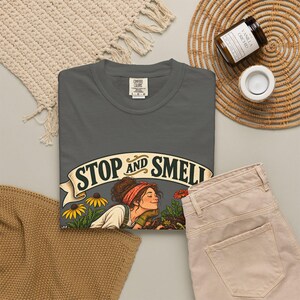 Funny Gardening T-Shirt - Stop and Smell the Compost, Comfort Colors Botanical Graphic image 7