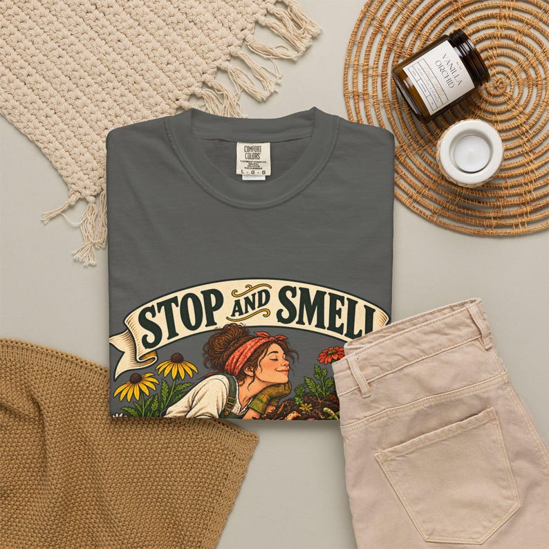 Funny Gardening T-Shirt - Stop and Smell the Compost, Comfort Colors Botanical Graphic image 7