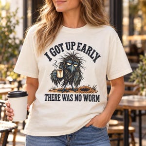 Funny Crow T-Shirt - I Got Up Early, There Was No Worm, Vintage Bird & Coffee Graphic Tee image 12