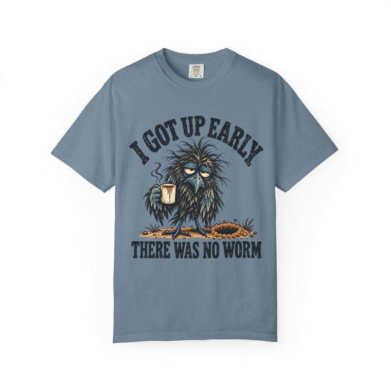 Funny Crow T-Shirt - I Got Up Early, There Was No Worm, Vintage Bird & Coffee Graphic Tee image 9