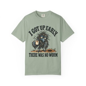 Funny Crow T-Shirt - I Got Up Early, There Was No Worm, Vintage Bird & Coffee Graphic Tee image 7